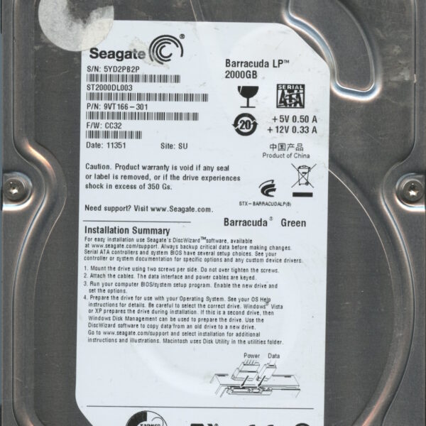 SEAGATE ST2000DL003 CC32 9VT166-301 2TB HDD