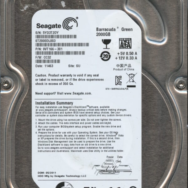 SEAGATE ST2000DL003 CC32 9VT166-301 2TB HDD