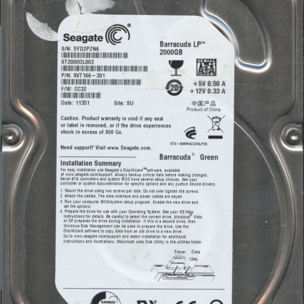 SEAGATE ST2000DL003 CC32 9VT166-301 2TB HDD