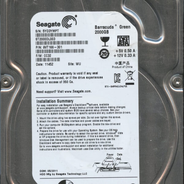 SEAGATE ST2000DL003 CC32 9VT166-301 2TB HDD