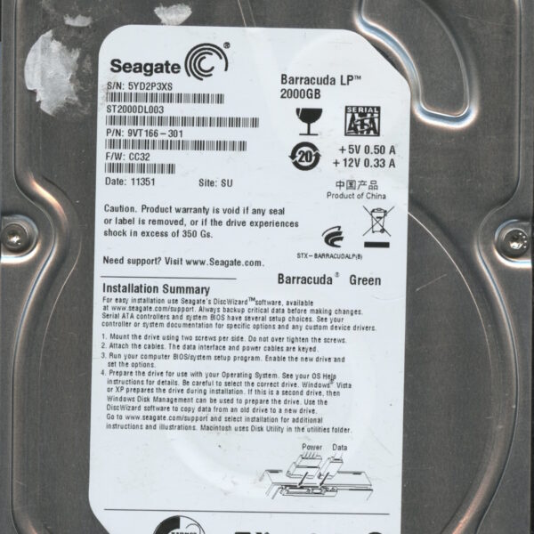 SEAGATE ST2000DL003 CC32 9VT166-301 2TB HDD