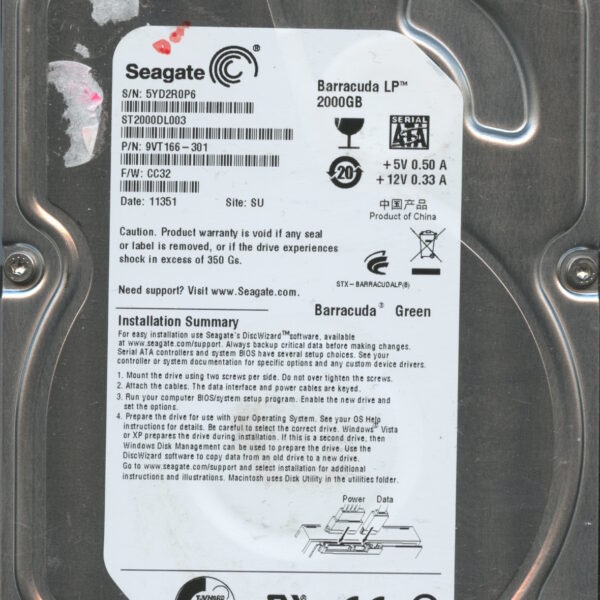 SEAGATE ST2000DL003 CC32 9VT166-301 2TB HDD