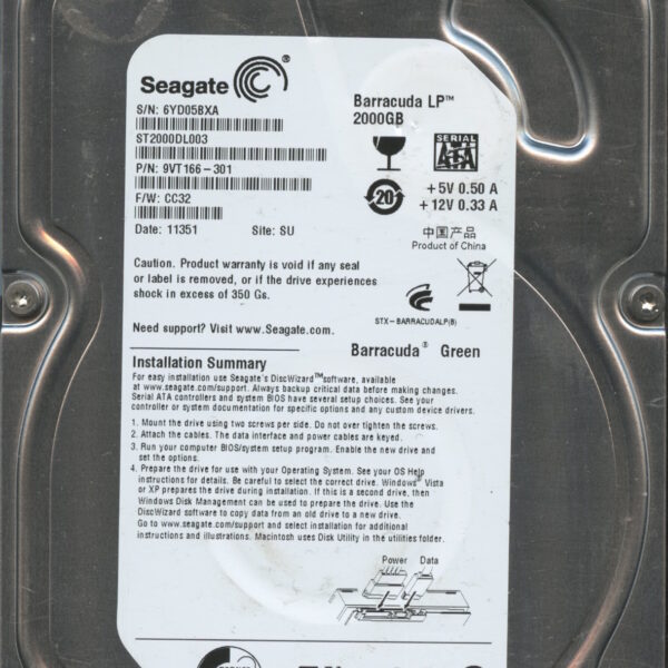 SEAGATE ST2000DL003 CC32 9VT166-301 2TB HDD