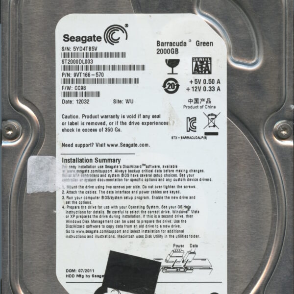 SEAGATE ST2000DL003 CC98 9VT166-570 2TB HDD