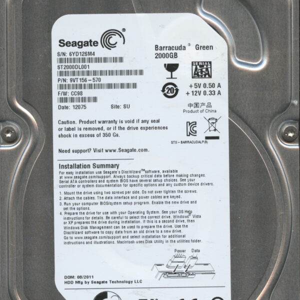 SEAGATE ST2000DL001 CC98 9VT156-570 2TB HDD