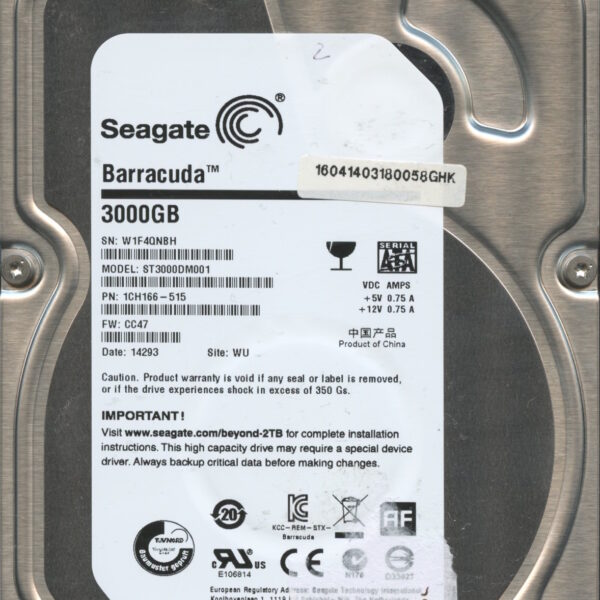 SEAGATE ST3000DM001 CC47 1CH166-515 3TB HDD