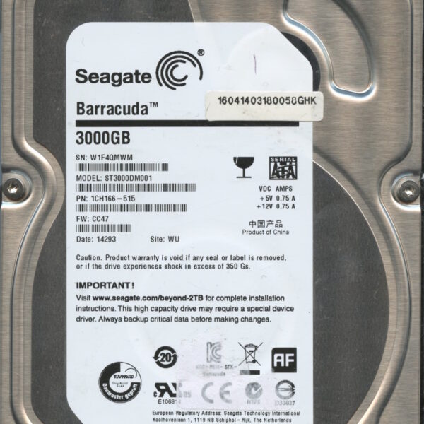 SEAGATE ST3000DM001 CC47 1CH166-515 3TB HDD