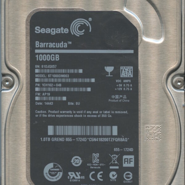 SEAGATE ST1000DM003 AP19 1CH162-048 1TB HDD