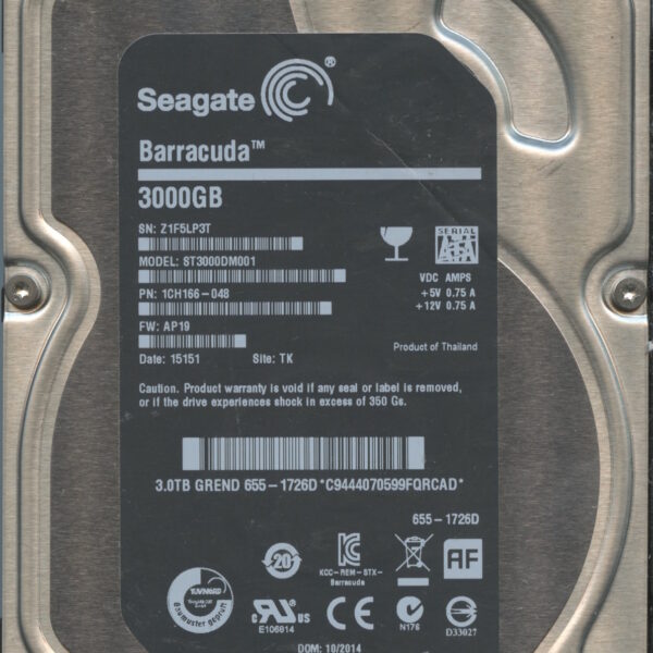 SEAGATE ST3000DM001 AP19 1CH166-048 3TB HDD