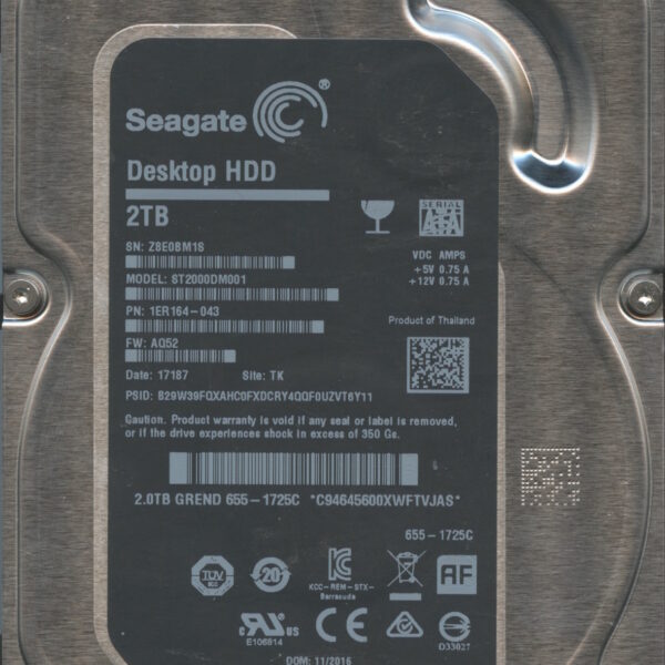 SEAGATE ST2000DM001 AQ52 1ER164-043 2TB HDD