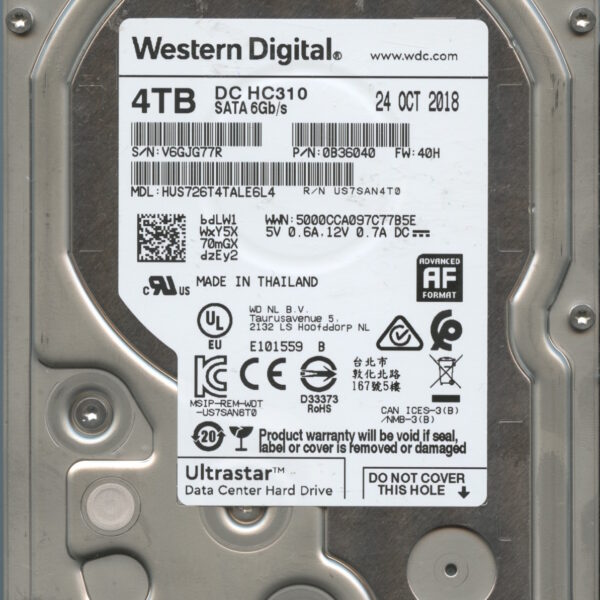 WESTERN DIGITAL HUS726T4TALE6L4 V6GJG 10:24:2018 4TB HDD