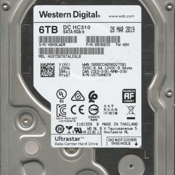 WESTERN DIGITAL HUS726T6TALE6L0 V6GJG 10:24:2018 6TB HDD