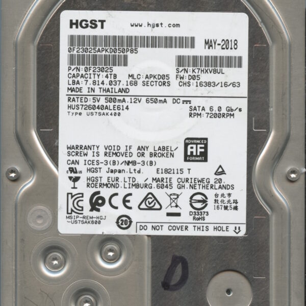 HGST HUS726040ALE614 0F23025 APKD05 05:18 4TB HDD