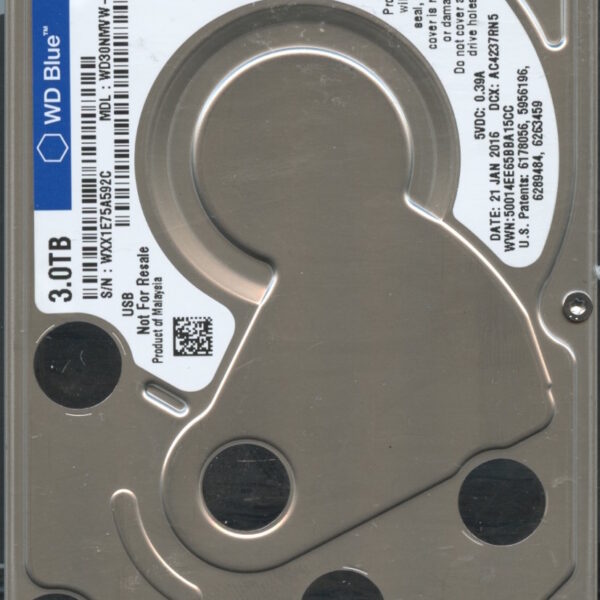 WESTERN DIGITAL WD30NMVW-11C3NS4 WXX1E 01:21:2016 3TB HDD