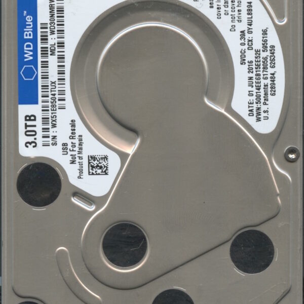 WESTERN DIGITAL WD30NMRW-11YL9S4 WX51E 06:01:2016 3TB HDD