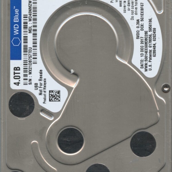 WESTERN DIGITAL WD40NMZW-11GX6S1 WXT1E 12:13:2017 4TB HDD