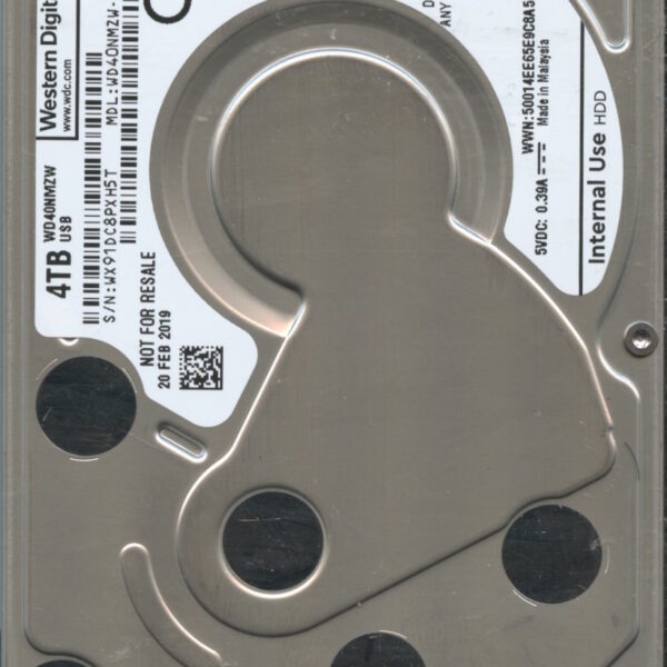 WESTERN DIGITAL WD40NMZW-116XS1 WX91D 02:20:2019 4TB HDD