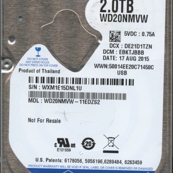 WESTERN DIGITAL WD20NMVW-11EDZS2 WXM1E 08:17:2015 2TB HDD