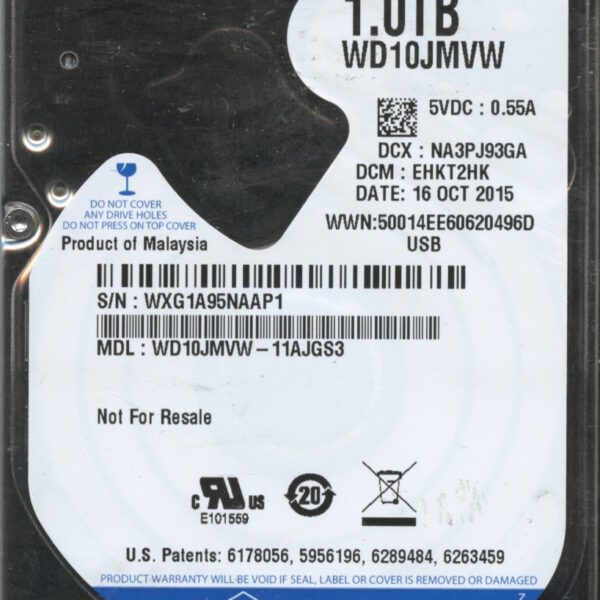 WESTERN DIGITAL WD10JMVW-11AJGS3 WXG1A 10:16:2015 1TB HDD