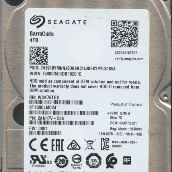 SEAGATE ST4000LM024 2AN17V-566 0001 4TB HDD