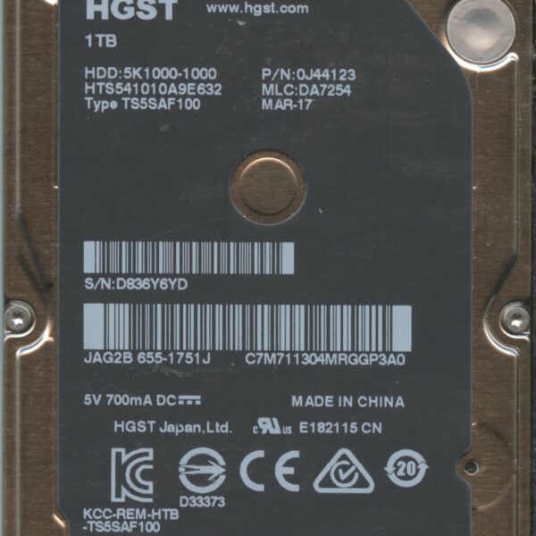 HGST HTS541010A9E632 0J44183 DA7254 CHINA 03:17 1TB HDD