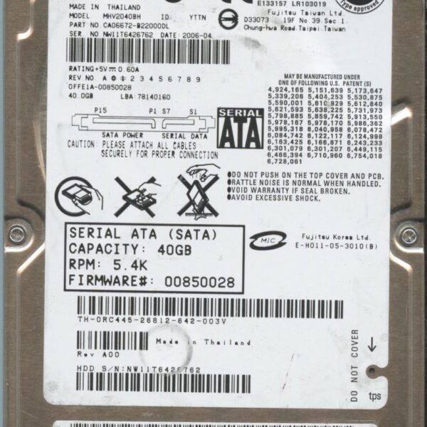 FUJITSU MHV2040BH PC CA06672-B22000DL 04:2006 40GB HDD