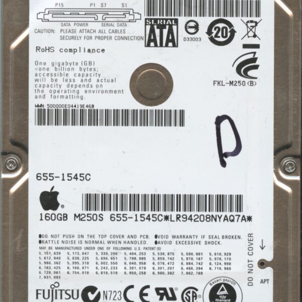 FUJITSU MJA2160BH MAC CA07083-B63200AP 10:18:2009 160GB HDD