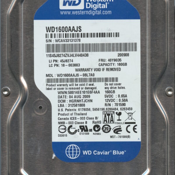 WESTERN DIGITAL WD1600AAJS-08L7A0 WCAV3 08:04:2009 160GB HDD