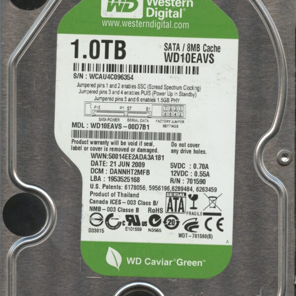 WESTERN DIGITAL WD10EAVS-00D7B1 WCAU4 06:21:2009 1TB HDD