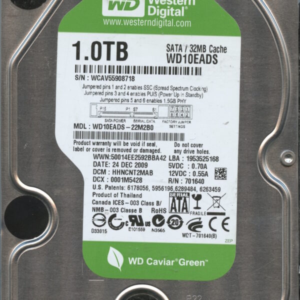 WESTERN DIGITAL WD10EADS-22M2B0 WCAV5 12:24:2009 1TB HDD