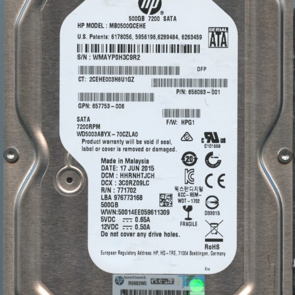 WESTERN DIGITAL WD5003ABYX-70CZLA0 WMAYP 06:17:2015 500GB HDD