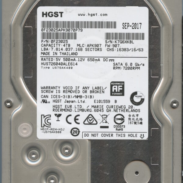 HGST HUS726040ALE614 0F23025 APK907 09:2017 4TB HDD