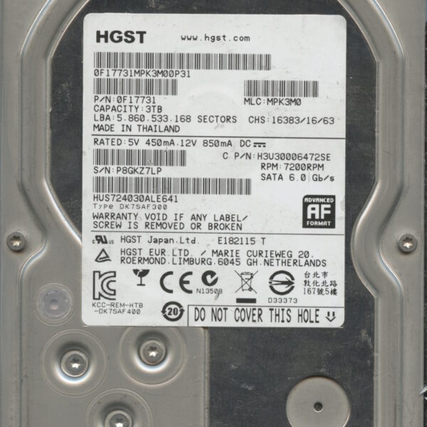 HGST HUS724030ALE641 0F17731 MPK3M0 3TB