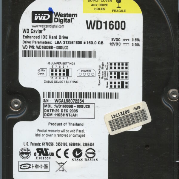 WESTERN DIGITAL WD1600BB-00GUC0 12:29:05 160GB