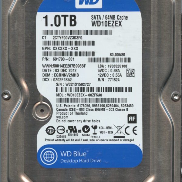 WESTERN DIGITAL WD10EZEX-60ZF5A0 12:03:12 1TB