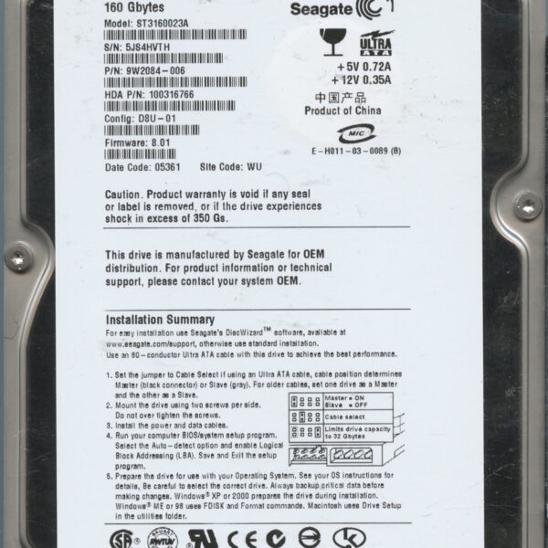 SEAGATE ST3160023A 9W2084-006 8.01 160GB