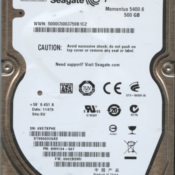 SEAGATE ST9500325AS 9HH134-567 0002BSM1 500GB