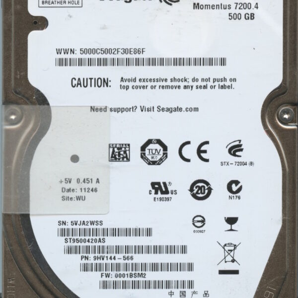 SEAGATE ST9500420AS 9HV144-566 0001BSM2 500GB