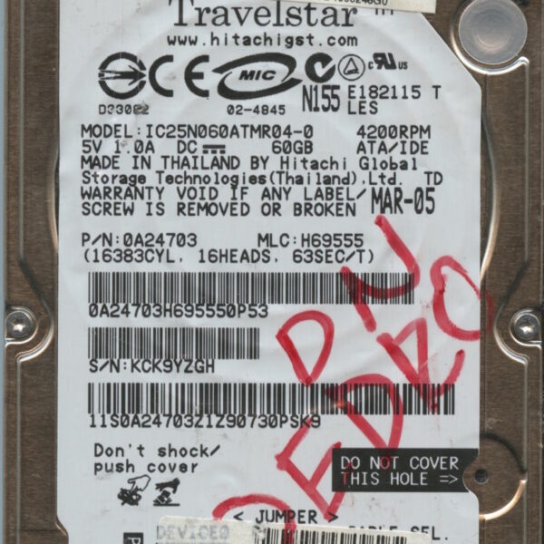 HITACHI IC25N060ATMR04-0 H69555 THAILAND 03:05 60GB